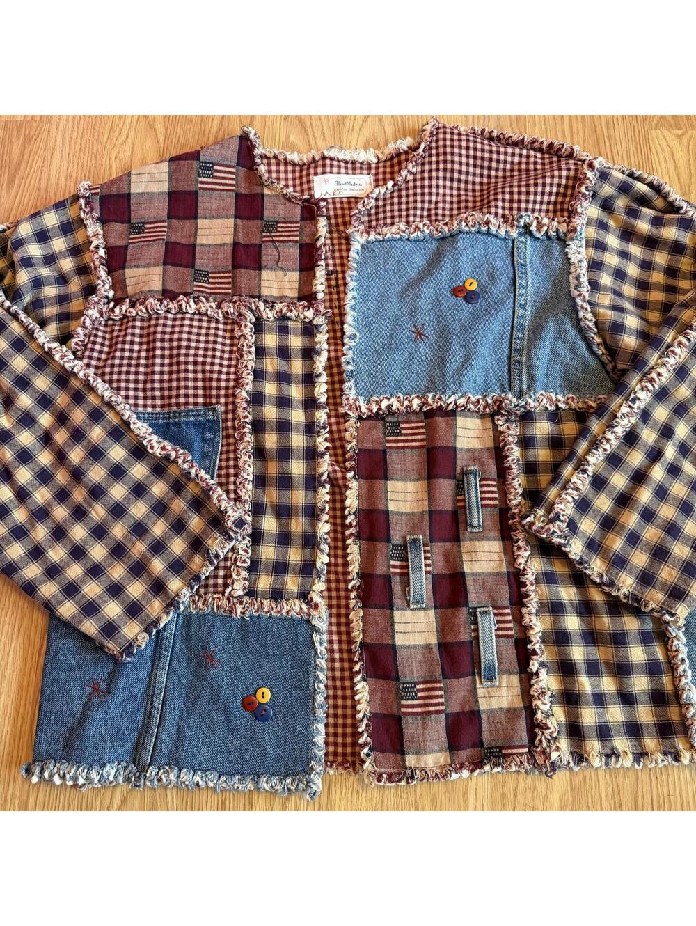Handmade Upcycled Patriotic America Cardigan size medium